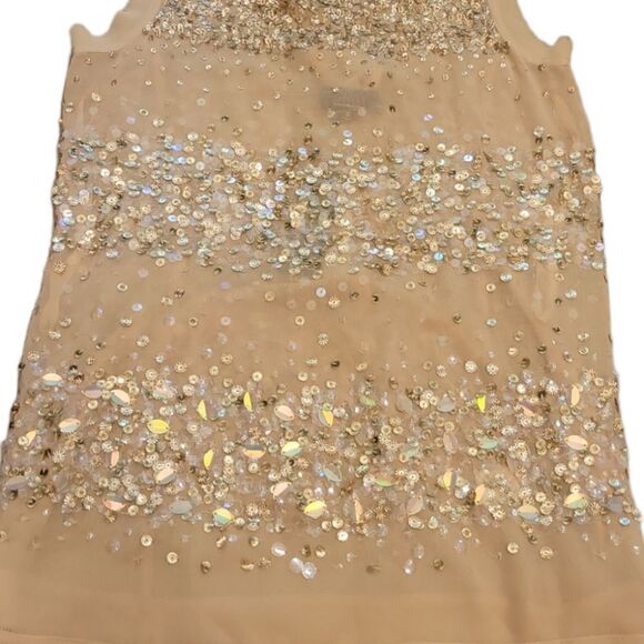 NWT Adrianna Papell Champagne Sheer Beaded Sequin Sleeveless Top Blouse S - Picture 9 of 16